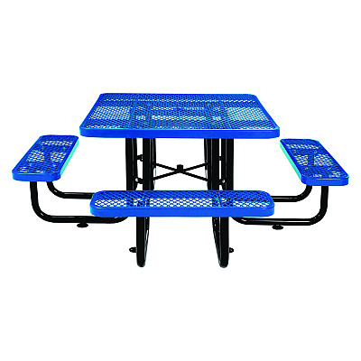 Global Industrial Expanded Steel Picnic Table, Square, 81 x 81 x 29.5, Blue Top, Blue Base/Legs (GBE277151BL)
