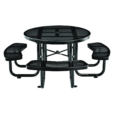 Global Industrial Perforated Steel Picnic Table, Round, 46" Dia x 29.5"h, Black Top, Black Base/Legs (GBE262078BK)