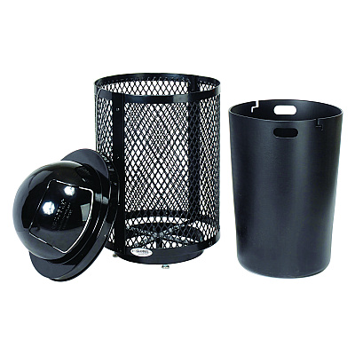 Global Industrial Outdoor Diamond Steel Trash Can with Base, 36 gal, Black (GBE261948BKD)