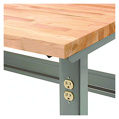 Global Industrial Standard Duty Butcher Block Top Adjustable Height Workbench, 2,000 lbs, 60 x 30 x 30.88 to 36.88, Birch/Gray (GBE318912GY)