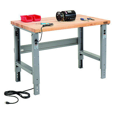Global Industrial Standard Duty Butcher Block Top Adjustable Height Workbench, 48 x 30 x 30.88 to 36.88, Gray (GBE183149)