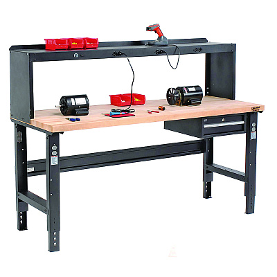 Global Industrial Standard Duty Butcher Block Top Adjustable Height Workbench, 2,000 lbs, 72 x 36 x 30.88 to 36.88, Maple/Black (GBE183169BK)