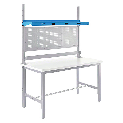 Global Industrial Upper Workbench Shelf, 3 Duplex Outlets, For Use With 72" Wide Workbenches, 100 lb Weight Capacity (GBE249296CBL)