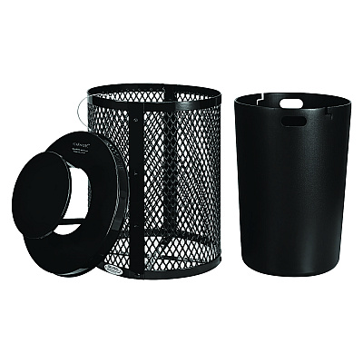 Global Industrial Outdoor Diamond Steel Trash Can, Rain Bonnet Lid, 36 gal, Black (GBE261926BK)