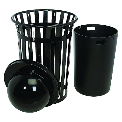 Global Industrial Outdoor Slatted Steel Trash Can, Dome Lid, 36 gal, Black (GBE261944BK)
