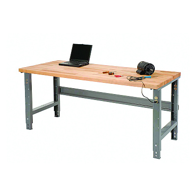 Global Industrial Standard Duty Butcher Block Top Adjustable Height Workbench, 2,000 lbs, 72 x 30 x 30.88 to 36.88, Maple/Gray (GBE183168)
