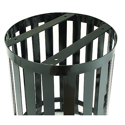 Global Industrial Outdoor Slatted Steel Trash Can, 36 gal, Black (GBE237726BK)