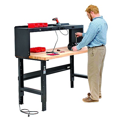 Global Industrial Standard Duty Butcher Block Top Adjustable Height Workbench, 2,000 lbs, 60 x 30 x 30.88  to 36.88, Birch/Black (GBE318912BK)