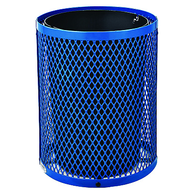 Global Industrial Outdoor Diamond Steel Trash Can, Rain Bonnet Lid, 36 gal, Blue (GBE261926BL)