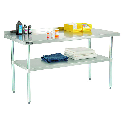 Global Industrial Work Table with Undershelf with Backsplash, Rectangular, 60 x 30 x 35, Silver Top, Silver Base/Legs (GBE319060)