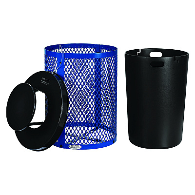 Global Industrial Outdoor Diamond Steel Trash Can, Rain Bonnet Lid, 36 gal, Blue (GBE261926BL)