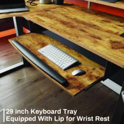 Eureka L-Shaped Standing Desk with Keyboard Tray, Left Desk, 61.25" x 43.25" x 34.38" to 52.88", Rustic Brown/Black (EKAL60LRB)
