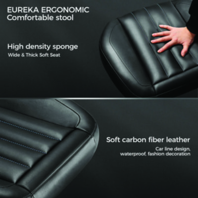 Eureka Footstool with Wheels, 19.25 x 17.38 x 14.63 to 17.75, Black (EKAAR21B)