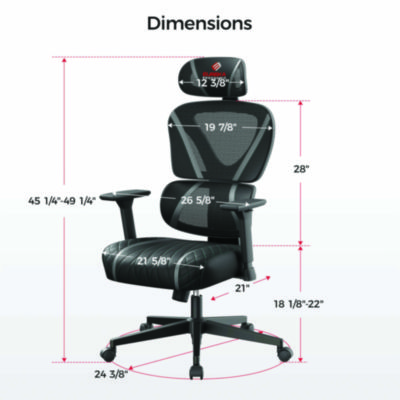 Eureka Norn Ergonomic Chair, Supports Up to 275 lb, 18.11" to 22.04" Seat Height, Black/Gray Mesh Seat/Back, Black Base (EKAGC06GY)