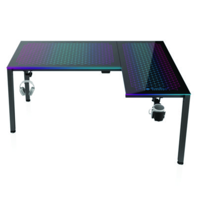 Eureka RGB LED Lights Glass Gaming Desk, 60" x 40.25" x 30", Black (EKAL60RB)