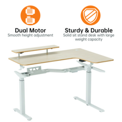 Eureka L-Shaped Standing Desk with Keyboard Tray, Right Desk, 61.25" x 43.25" x 34.38" to 52.88", Maple White/White (EKAL60RMW)
