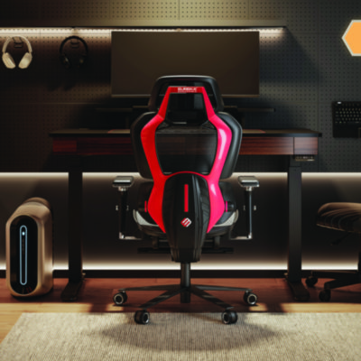 Eureka Typhon Hybrid Chair, Supports Up to 220 lb, 18.5" to 22.05" Seat Height, Black Mesh Seat, Black/Red Mesh Back, Black Base (EKAGC05R)
