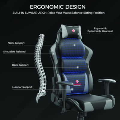 Eureka Hector Ergonomic Chair, Supports Up to 300 lb, 20.25" - 24.25" Seat Height, Black PU Leather Seat, Black/Gray PU Leather Back (EKAGC07GY)