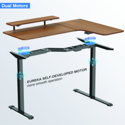 Eureka L-Shaped Standing Desk with Keyboard Tray, Right Desk, 61.25" x 43.25" x 34.38" to 52.88", Walnut/Black (EKAL60RWN)