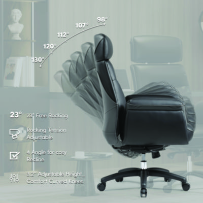 Eureka Royal Executive Office Chair, Support up to 300 lb, 19.46"-22.26" Seat Height, Black PU Leather Seat, Black Faux Leather Back (EKAOC003B)