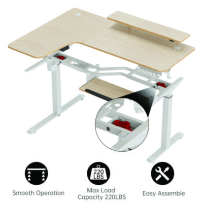 Eureka L-Shaped Standing Desk with Keyboard Tray, Left Desk, 61.25" x 43.25" x 34.38" to 52.88", Maple White/White (EKAL60LMW)