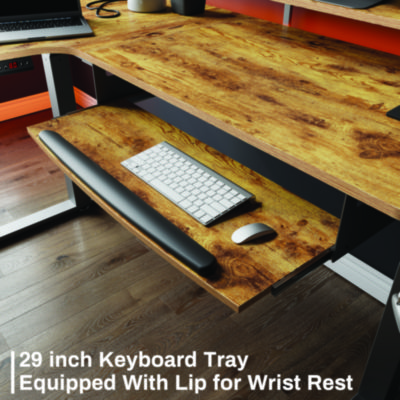 Eureka L-Shaped Standing Desk with Keyboard Tray, Right Desk, 61.25" x 43.25" x 34.38" to 52.88", Rustic Brown/Black (EKAL61LRB)