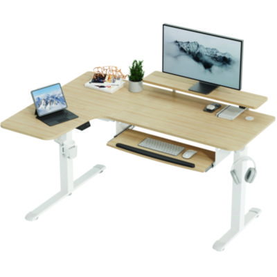 Eureka L-Shaped Standing Desk with Keyboard Tray, Left Desk, 61.25" x 43.25" x 34.38" to 52.88", Maple White/White (EKAL60LMW)