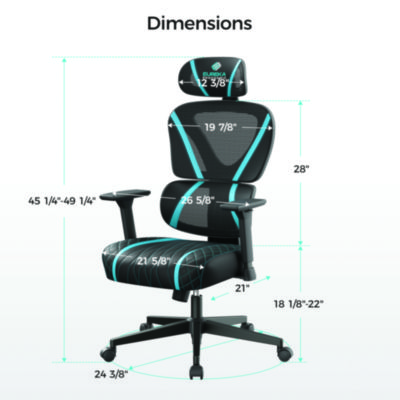 Eureka Norn Ergonomic Chair, Supports Up to 275 lb, 18.11" to 22.04" Seat Height, Black/Blue Mesh Seat/Back, Black Base (EKAGC06BU)