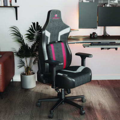 Eureka Python II Ergonomic Chair, Supports up to 300 lb, 18.88" to 22.83" Seat Height, Black Fabric Seat, Black/Red Fabric Back (EKAGC08R)