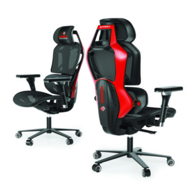Eureka Typhon Hybrid Chair, Supports Up to 220 lb, 18.5" to 22.05" Seat Height, Black Mesh Seat, Black/Red Mesh Back, Black Base (EKAGC05R)