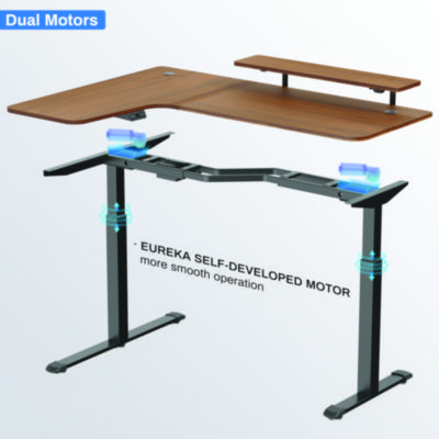 Eureka L-Shaped Standing Desk with Keyboard Tray, Left Desk, 61.25" x 43.25" x 34.38" to 52.88", Walnut/Black (EKAL60LWN)