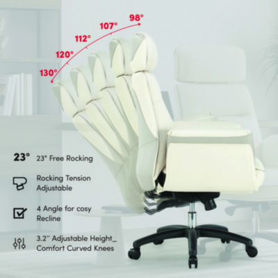 Eureka Royal Executive Office Chair, Support up to 300 lb, 19.46"-22.26" Seat Height, White PU Leather Seat, White Faux Leather Back (EKAOC003OW)