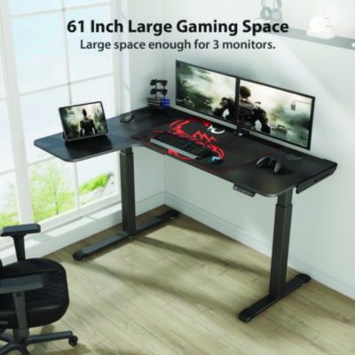 Eureka L-Shaped Standing Desk, Left Desk, 60" x 43.69" x 29.88" to 48.38", Black (EKA01874)