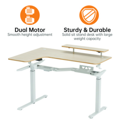 Eureka L-Shaped Standing Desk with Keyboard Tray, Left Desk, 61.25" x 43.25" x 34.38" to 52.88", Maple White/White (EKAL60LMW)