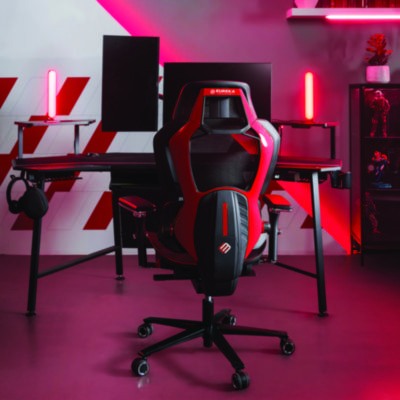 Eureka Typhon Hybrid Chair, Supports Up to 220 lb, 18.5" to 22.05" Seat Height, Black Mesh Seat, Black/Red Mesh Back, Black Base (EKAGC05R)