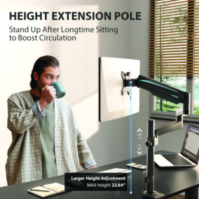 Eureka Single Monitor Arm, For 32" Monitors, 90 deg Rotation, 35 deg Tilt, 360 deg Pan, Black, Supports 17.6 lbs (EKAMA0212P)