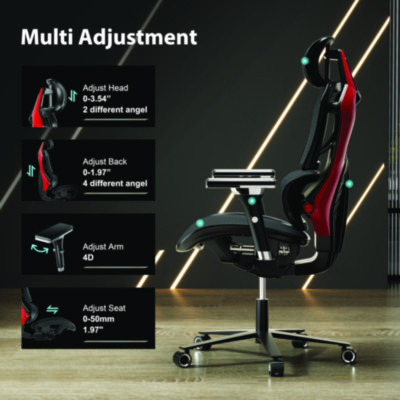Eureka Typhon Hybrid Chair, Supports Up to 220 lb, 18.5" to 22.05" Seat Height, Black Mesh Seat, Black/Red Mesh Back, Black Base (EKAGC05R)