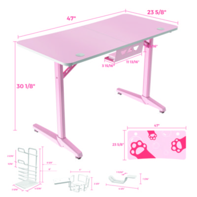 Eureka Cute Gaming Desk, 47" x 23.63" x 30.13", Pink (EKAGD0100)