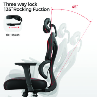 Eureka Norn Ergonomic Chair, Supports Up to 275 lb, 18.11" to 22.04" Seat Height, Black/Red Mesh Seat/Back, Black Base (EKAGC06R)