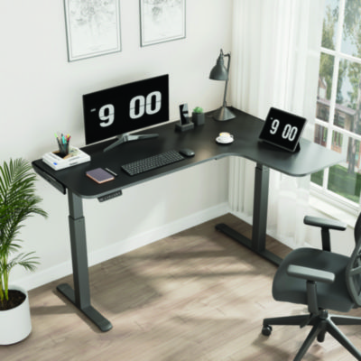 Eureka L-Shaped Standing Desk, Right Desk, 60" x 43.69" x 29.88" to 48.38", Black (EKA01875)