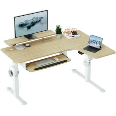 Eureka L-Shaped Standing Desk with Keyboard Tray, Right Desk, 61.25" x 43.25" x 34.38" to 52.88", Maple White/White (EKAL60RMW)