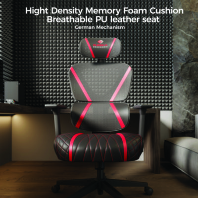 Eureka Norn Ergonomic Chair, Supports Up to 275 lb, 18.11" to 22.04" Seat Height, Black/Red Mesh Seat/Back, Black Base (EKAGC06R)