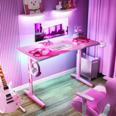 Eureka Cute Gaming Desk, 47" x 23.63" x 30.13", Pink (EKAGD0100)