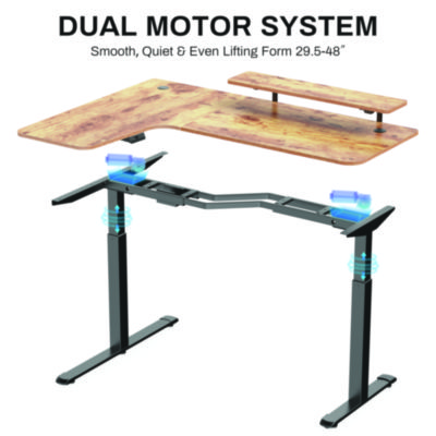 Eureka L-Shaped Standing Desk with Keyboard Tray, Left Desk, 61.25" x 43.25" x 34.38" to 52.88", Rustic Brown/Black (EKAL60LRB)