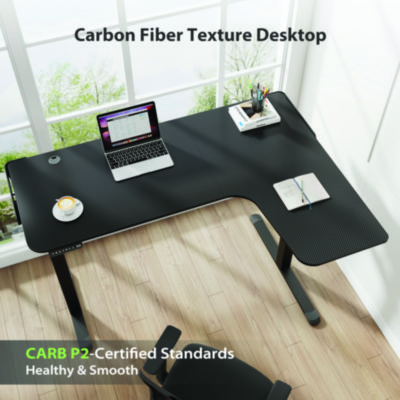 Eureka L-Shaped Standing Desk, Right Desk, 60" x 43.69" x 29.88" to 48.38", Black (EKA01875)