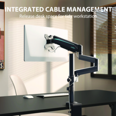 Eureka Single Monitor Arm, For 32" Monitors, 90 deg Rotation, 35 deg Tilt, 360 deg Pan, Black, Supports 17.6 lbs (EKAMA0212P)