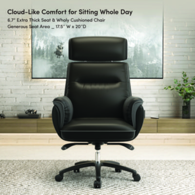 Eureka Royal Executive Office Chair, Support up to 300 lb, 19.46"-22.26" Seat Height, Black PU Leather Seat, Black Faux Leather Back (EKAOC003B)