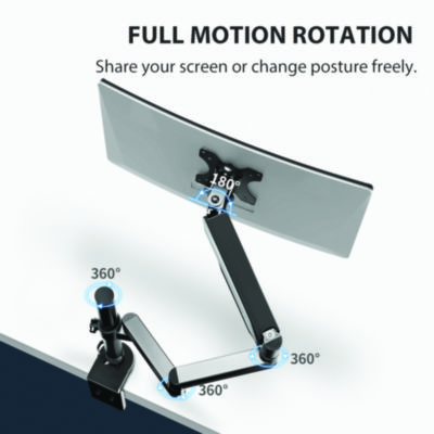 Eureka Single Monitor Arm, For 32" Monitors, 90 deg Rotation, 35 deg Tilt, 360 deg Pan, Black, Supports 17.6 lbs (EKAMA0212P)