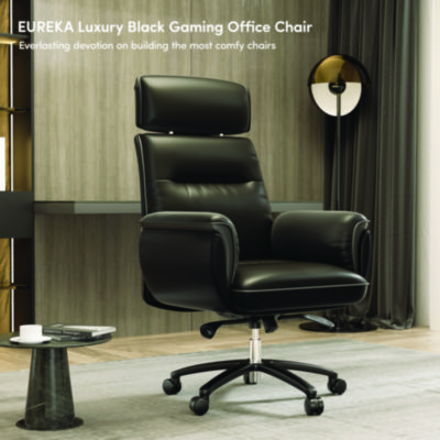 Eureka Royal Executive Office Chair, Support up to 300 lb, 19.46"-22.26" Seat Height, Black PU Leather Seat, Black Faux Leather Back (EKAOC003B)