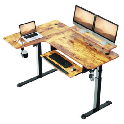 Eureka L-Shaped Standing Desk with Keyboard Tray, Right Desk, 61.25" x 43.25" x 34.38" to 52.88", Rustic Brown/Black (EKAL61LRB)